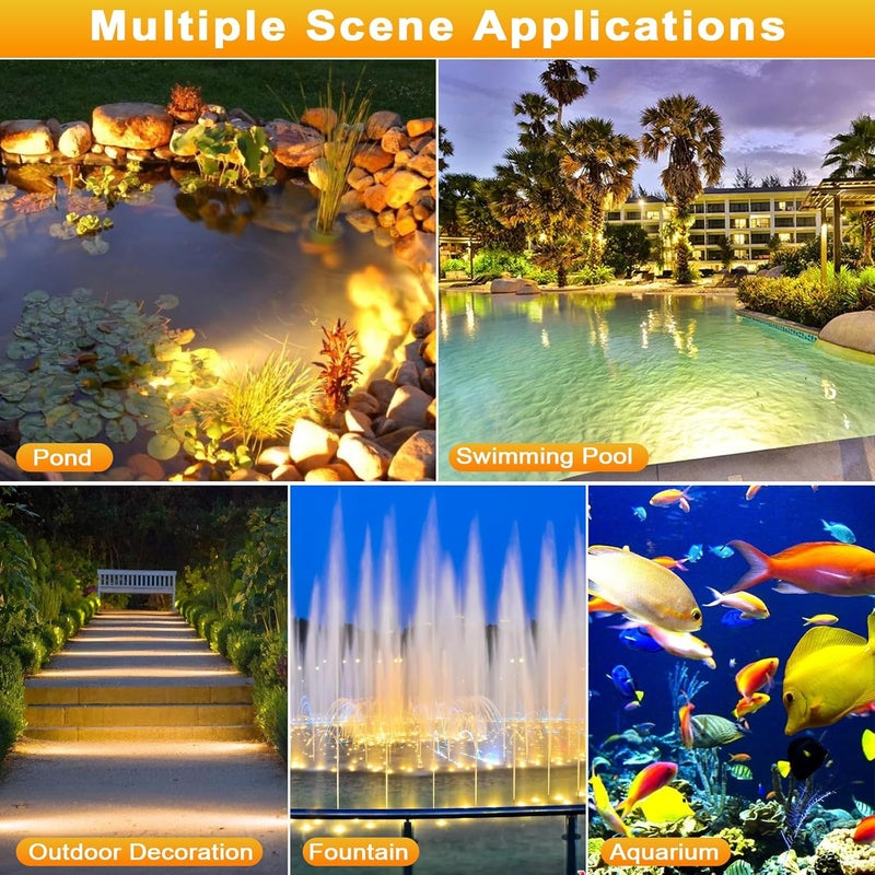 Srygery Underwater Pond Lights with Timer, 3200K Warm White Submersible LED Fountain Lights with IP68 Waterproof for Outdoor Ponds, Aquarium, Waterfalls, Pool, Garden, Yard (Set of 4) - Image 3
